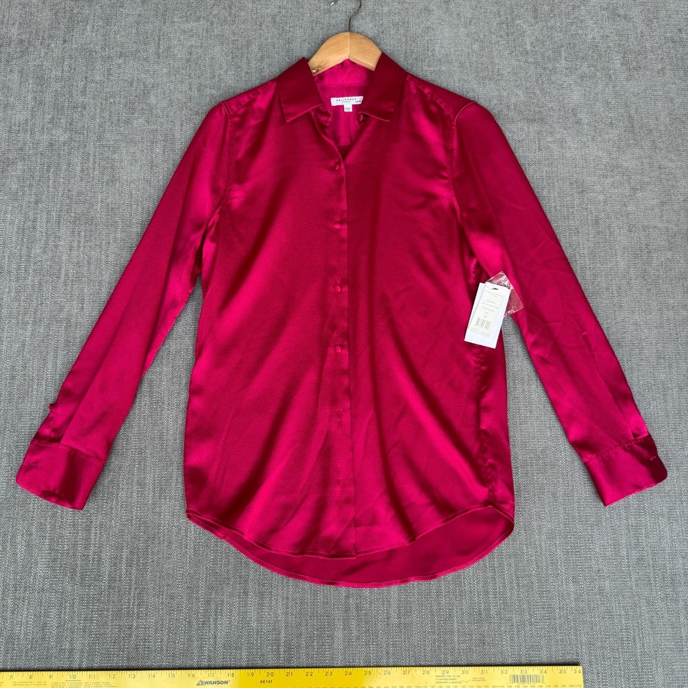 Equipment Femme Essential Shirt Top Women XS Magenta Pink Collar Satin Button Up